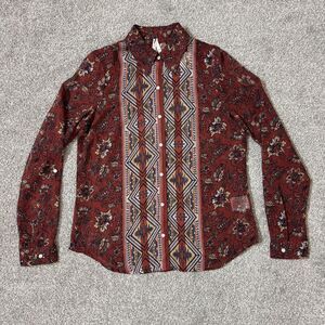 Roper Shirt Womens Medium Rust Red Floral Aztec Boho Western Button Front Top